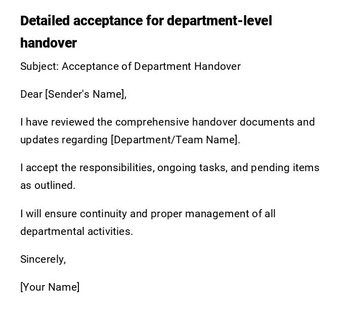 Detailed acceptance for department-level handover Detailed acceptance for department-level handover