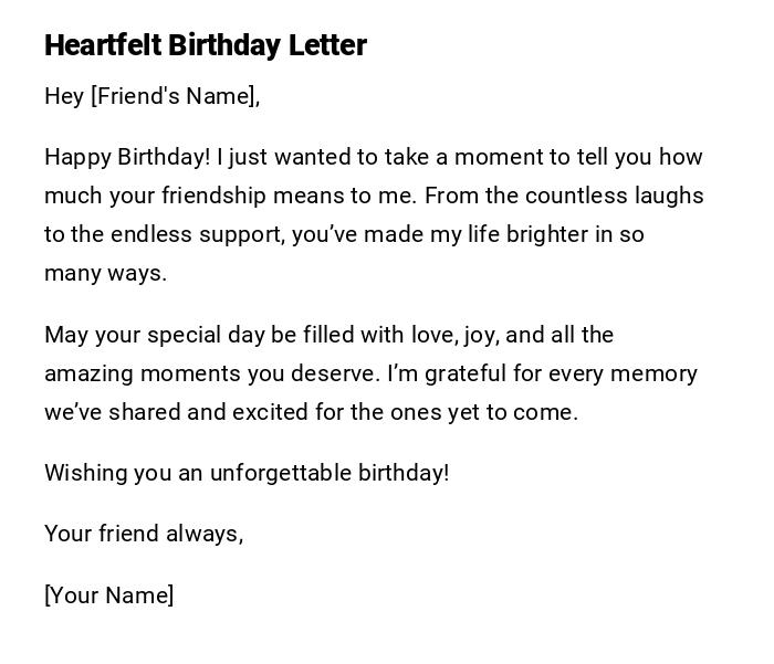 Heartfelt Birthday Letter