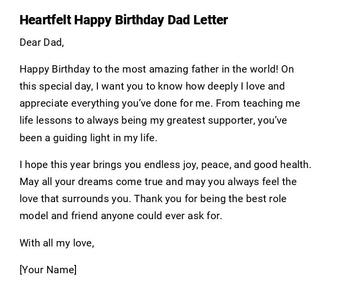 Heartfelt Happy Birthday Dad Letter