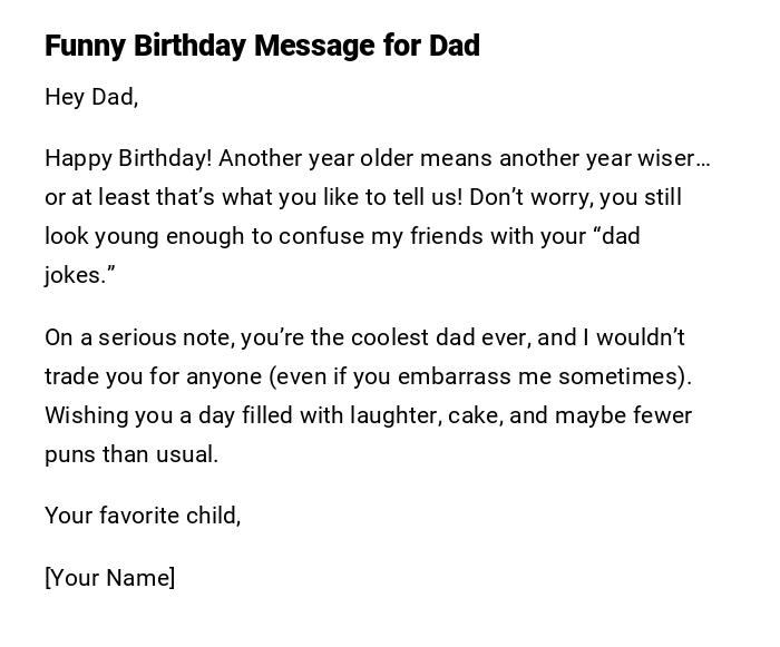 Funny Birthday Message for Dad