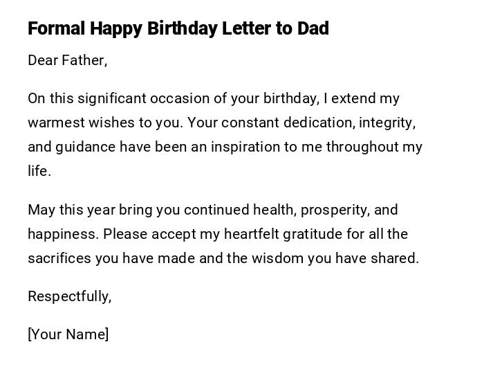 Formal Happy Birthday Letter to Dad