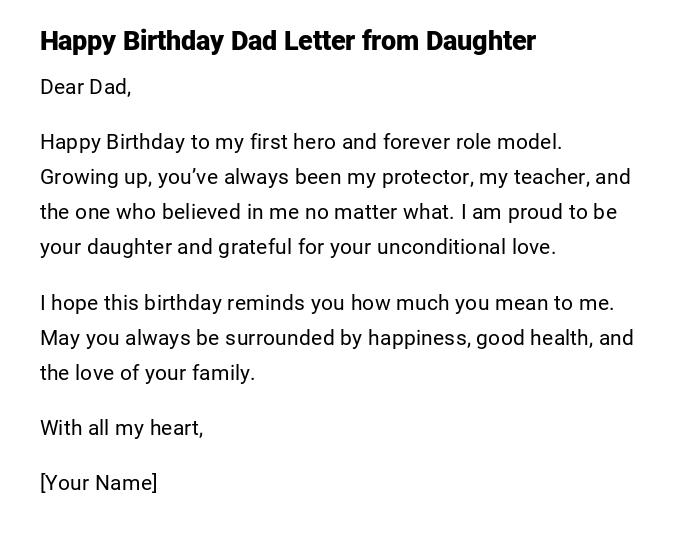 Happy Birthday Dad Letter from Daughter