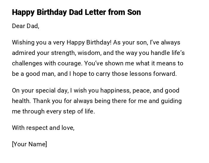 Happy Birthday Dad Letter from Son