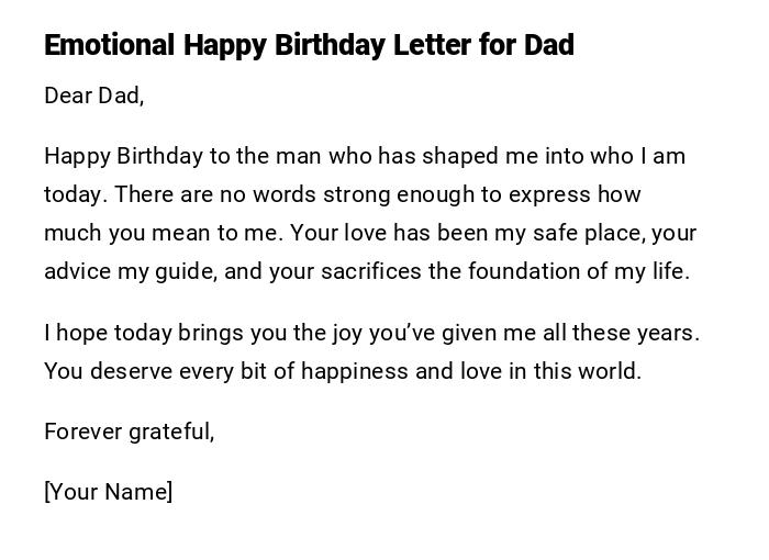 Emotional Happy Birthday Letter for Dad
