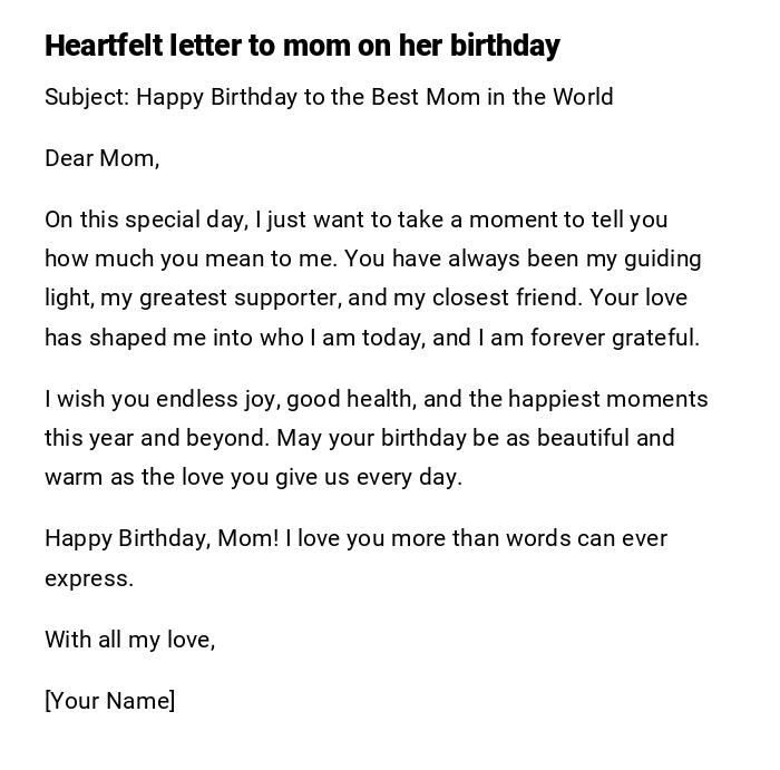 Heartfelt letter to mom on her birthday