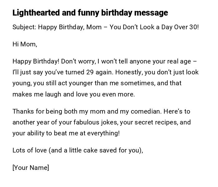 Lighthearted and funny birthday message