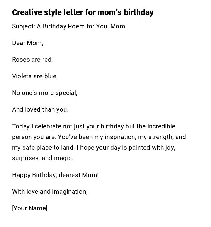Creative style letter for mom’s birthday