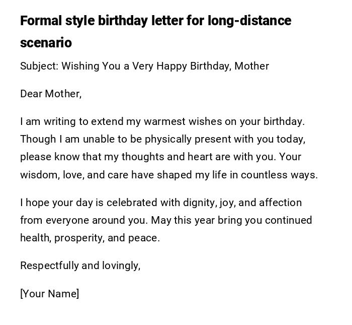 Formal style birthday letter for long-distance scenario