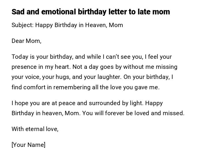 Sad and emotional birthday letter to late mom