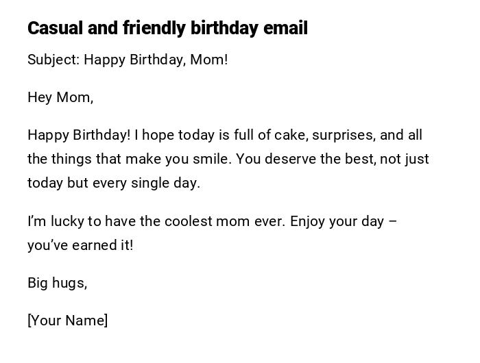Casual and friendly birthday email