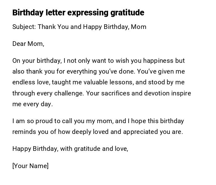 Birthday letter expressing gratitude