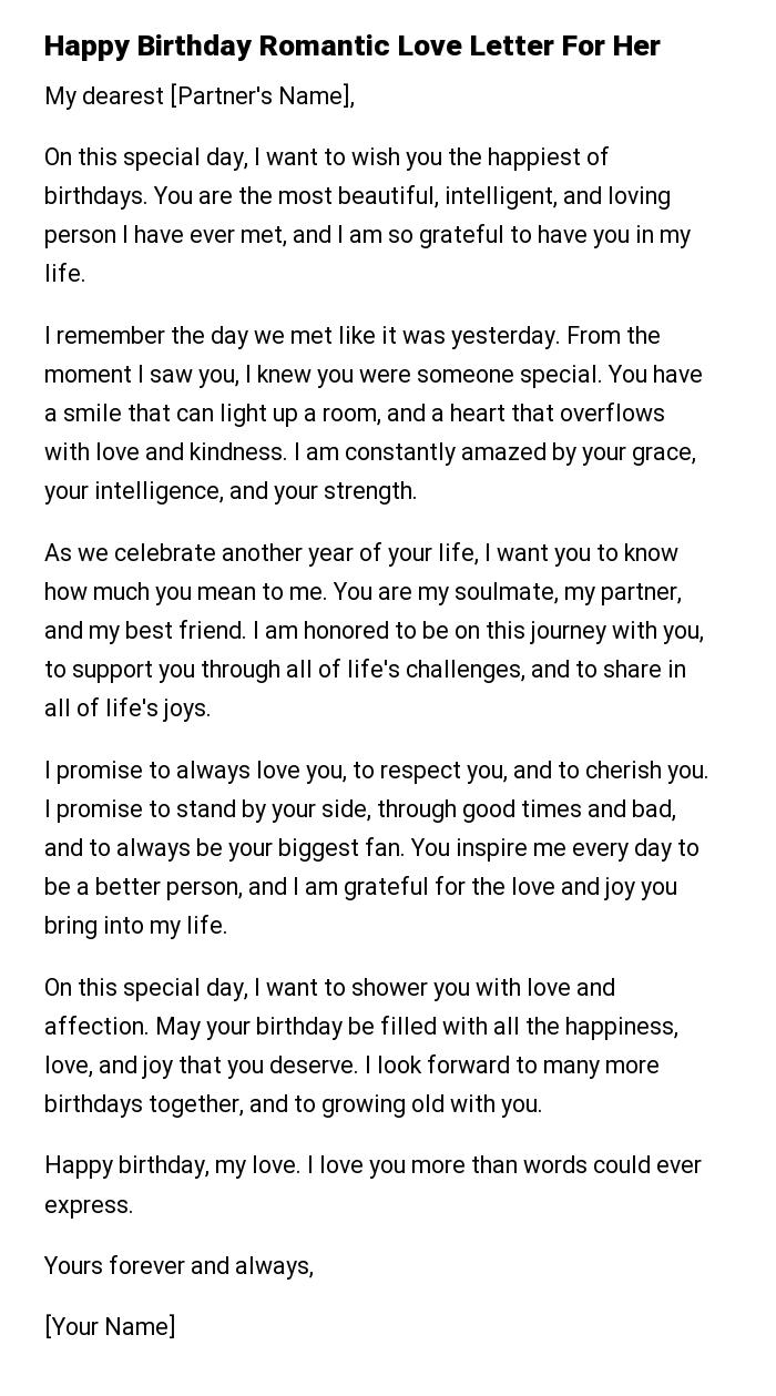Happy Birthday Romantic Love Letter For Her