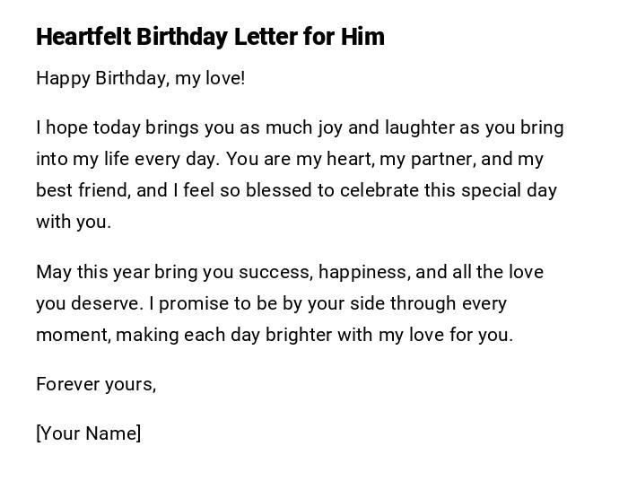 Heartfelt Birthday Letter for Him