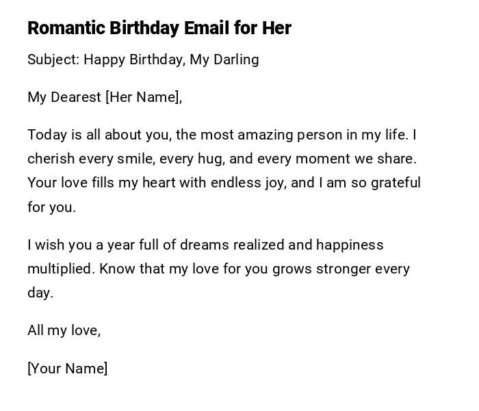 Romantic Birthday Email for Her