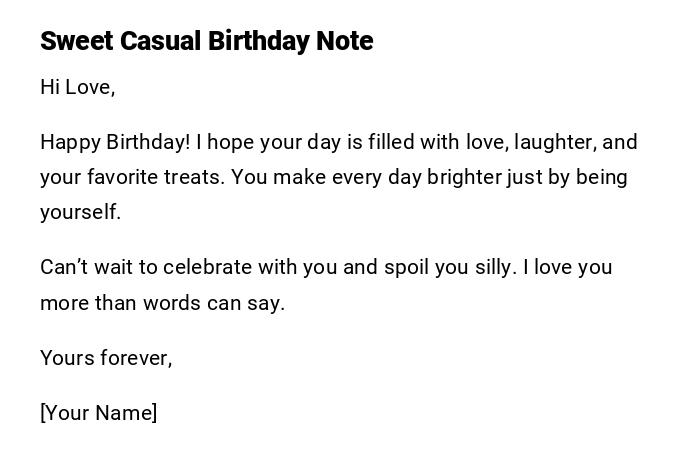 Sweet Casual Birthday Note