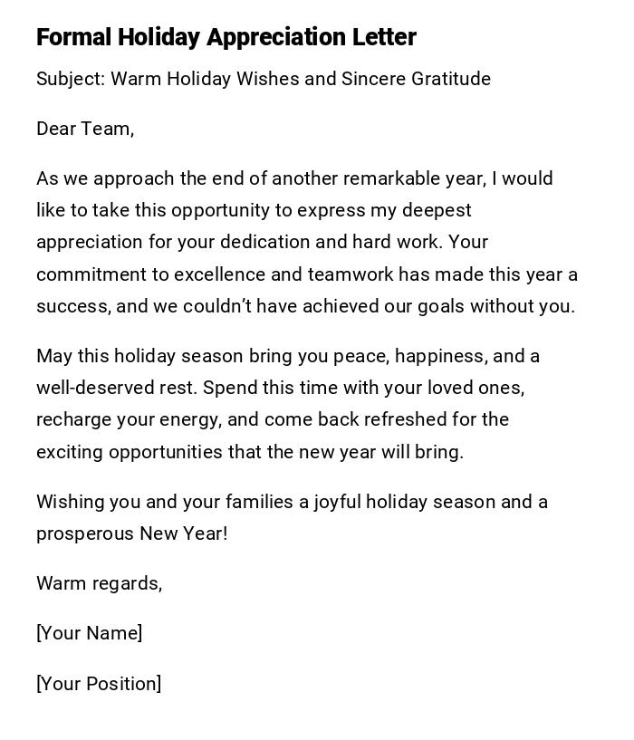 Formal Holiday Appreciation Letter Formal Holiday Appreciation Letter