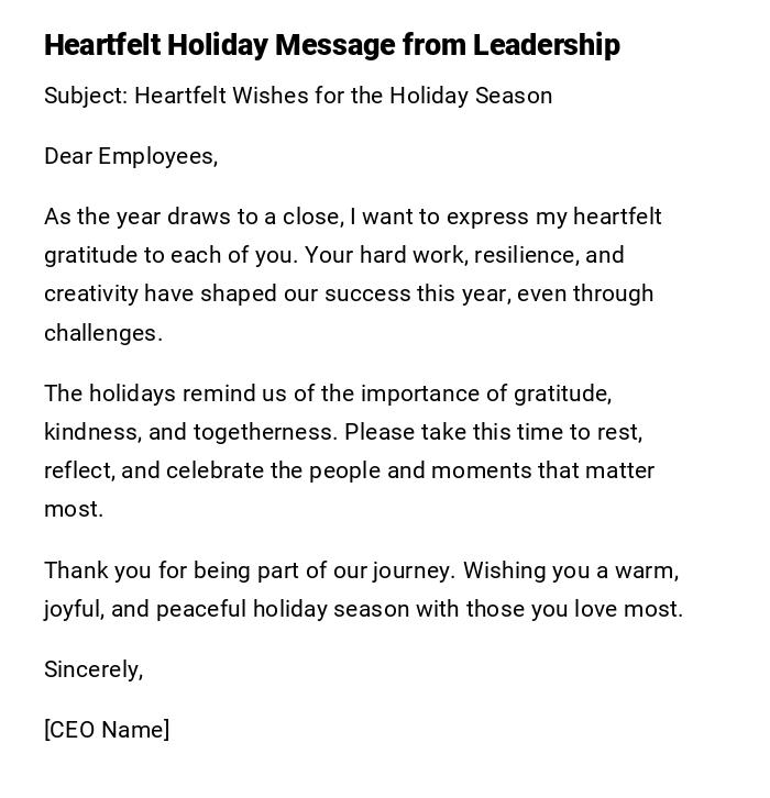 Heartfelt Holiday Message from Leadership Heartfelt Holiday Message from Leadership