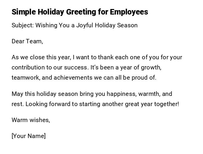 Simple Holiday Greeting for Employees Simple Holiday Greeting for Employees