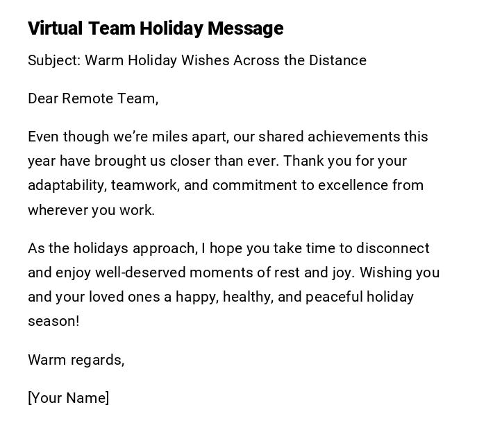 Virtual Team Holiday Message Virtual Team Holiday Message