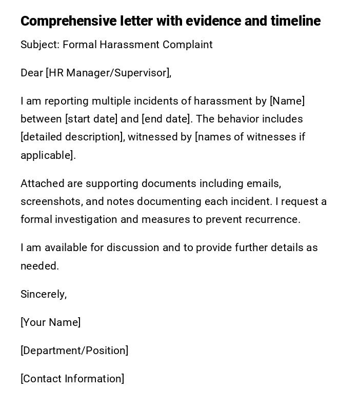 Comprehensive letter with evidence and timeline Comprehensive letter with evidence and timeline