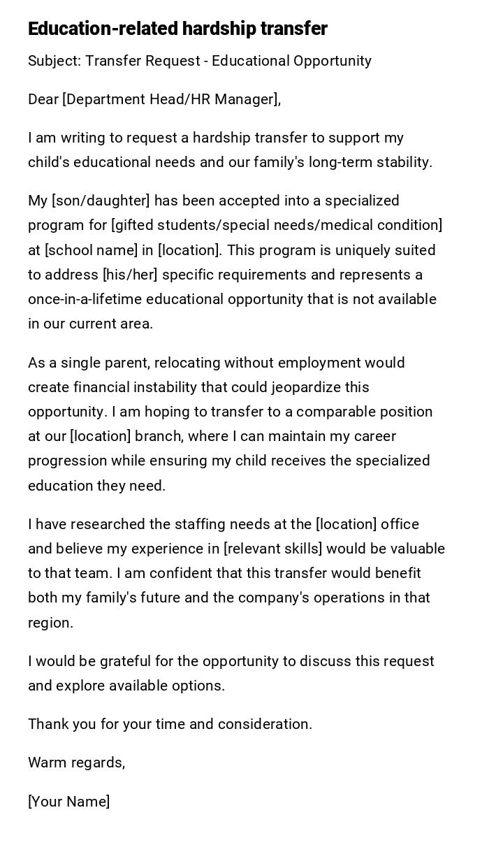 Education-related hardship transfer Education-related hardship transfer