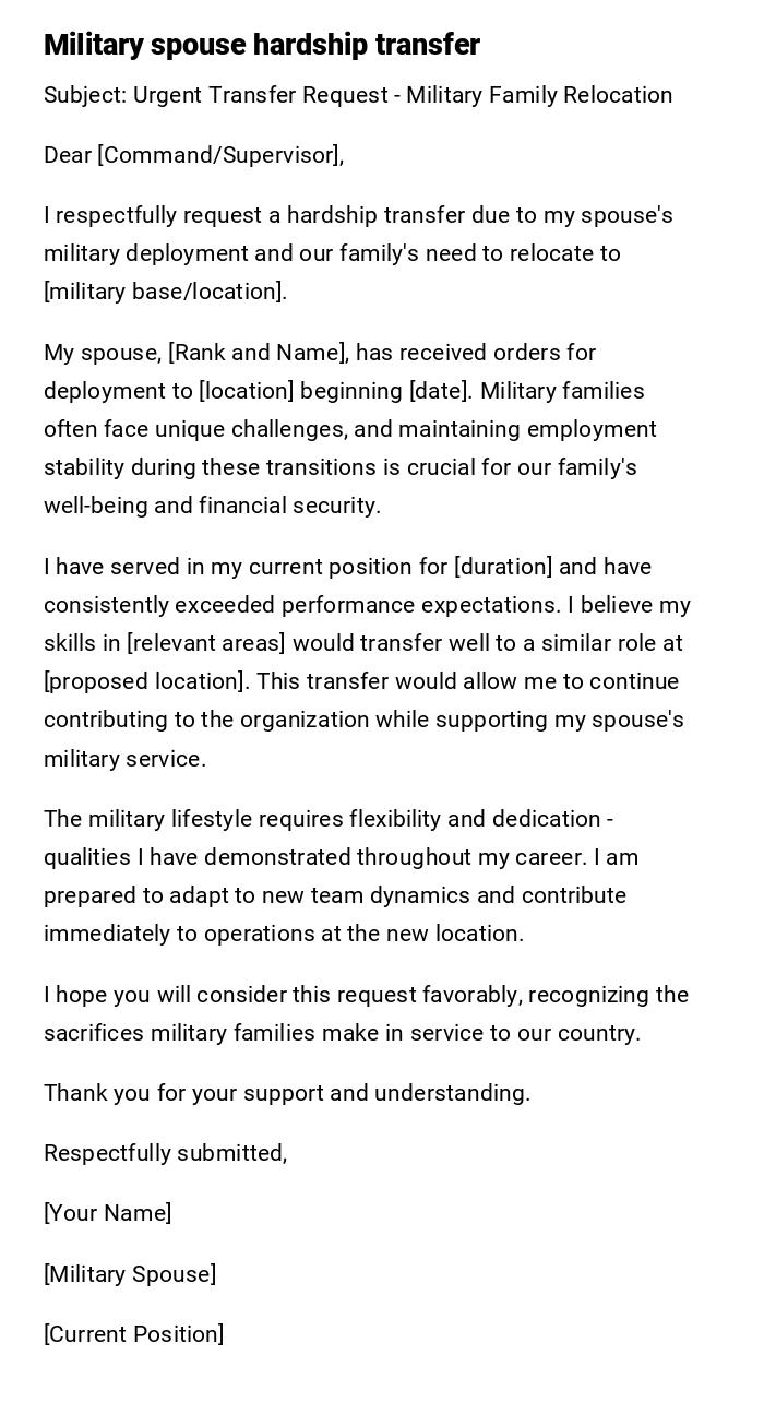 Military spouse hardship transfer Military spouse hardship transfer