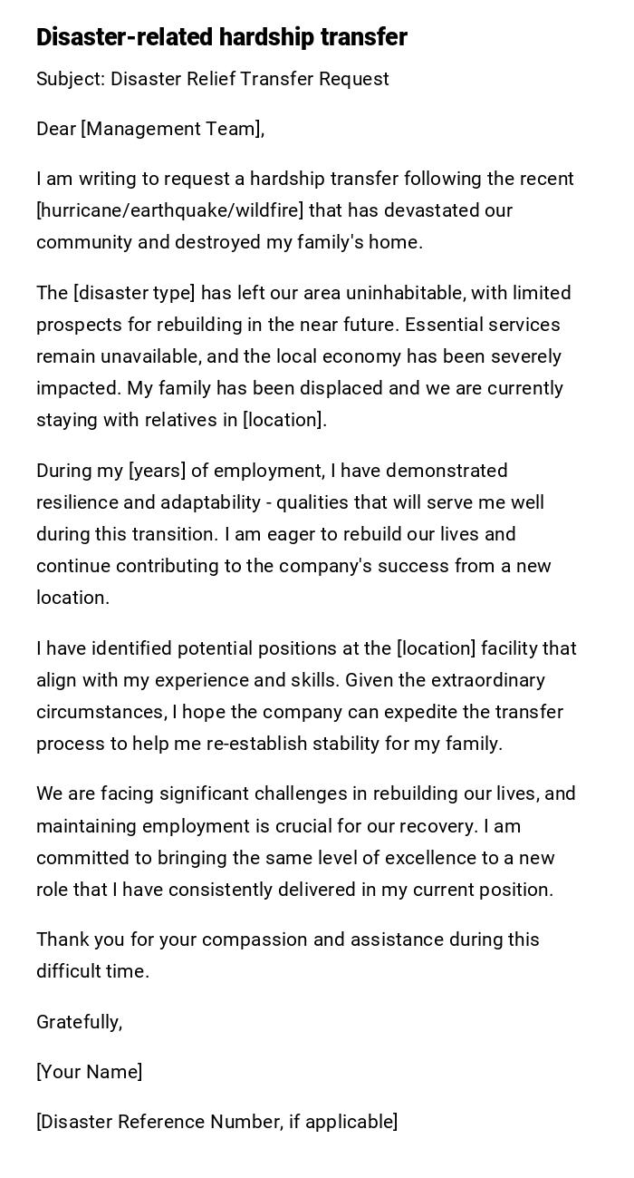 Disaster-related hardship transfer Disaster-related hardship transfer