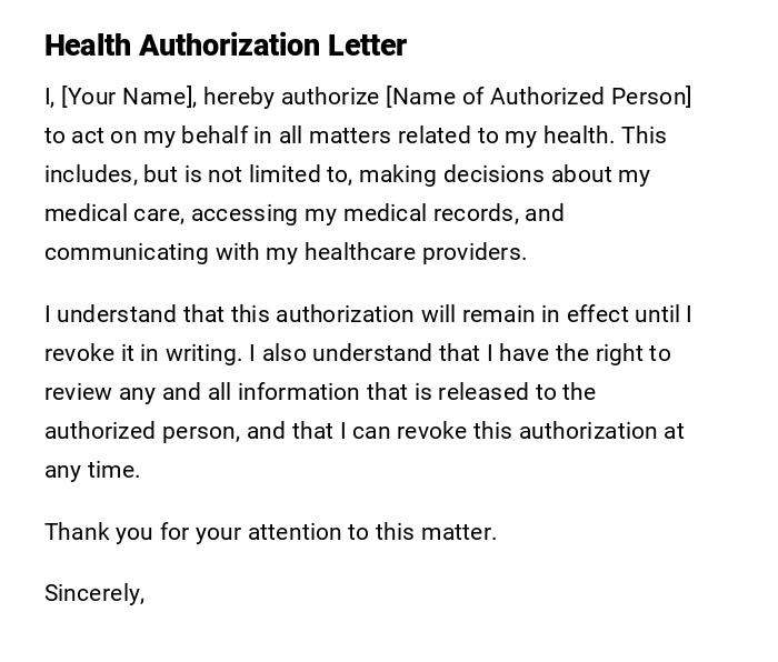 Health Authorization Letter