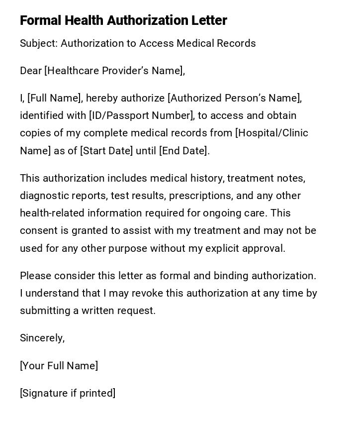 Formal Health Authorization Letter Formal Health Authorization Letter