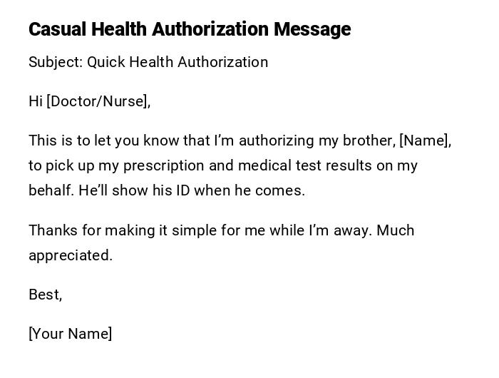 Casual Health Authorization Message Casual Health Authorization Message