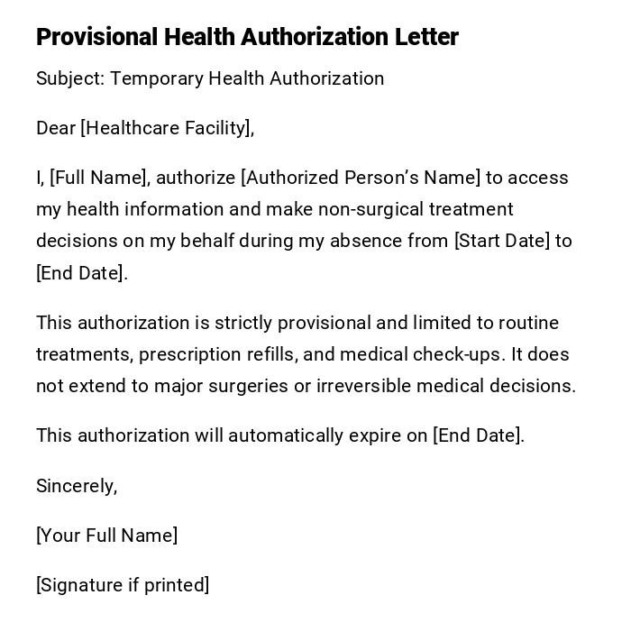 Provisional Health Authorization Letter Provisional Health Authorization Letter