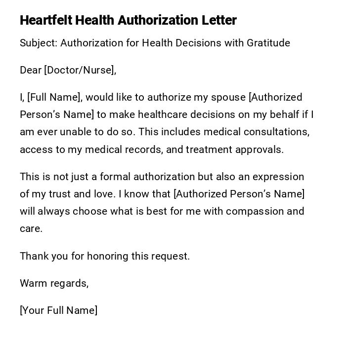 Heartfelt Health Authorization Letter Heartfelt Health Authorization Letter