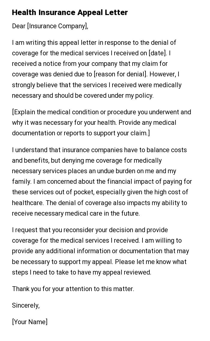 Health Insurance Appeal Letter