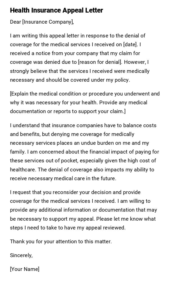 Health Insurance Appeal Letter