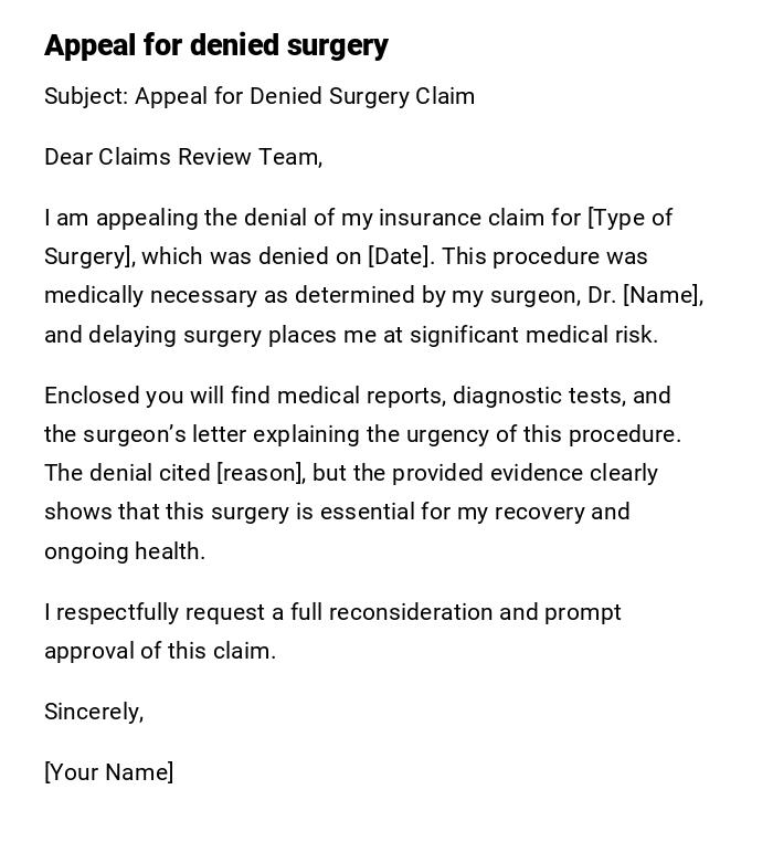 Appeal for denied surgery Appeal for denied surgery