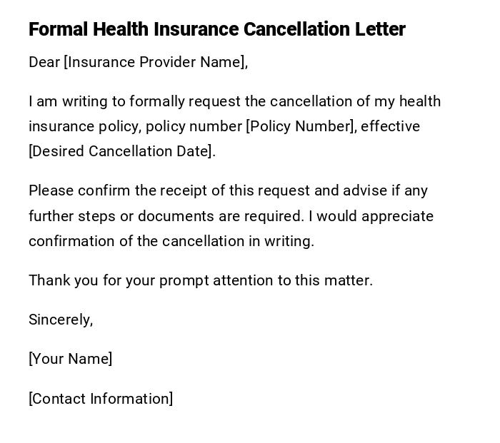 Formal Health Insurance Cancellation Letter Formal Health Insurance Cancellation Letter