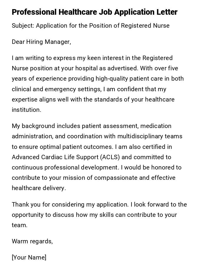 Professional Healthcare Job Application Letter Professional Healthcare Job Application Letter