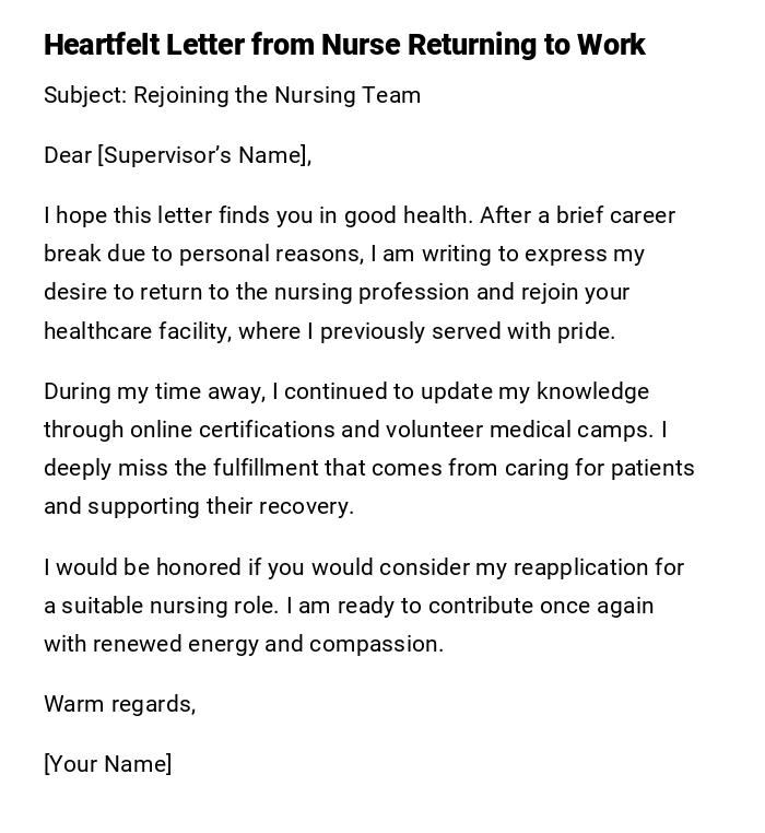 Heartfelt Letter from Nurse Returning to Work Heartfelt Letter from Nurse Returning to Work