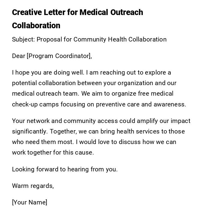 Creative Letter for Medical Outreach Collaboration Creative Letter for Medical Outreach Collaboration