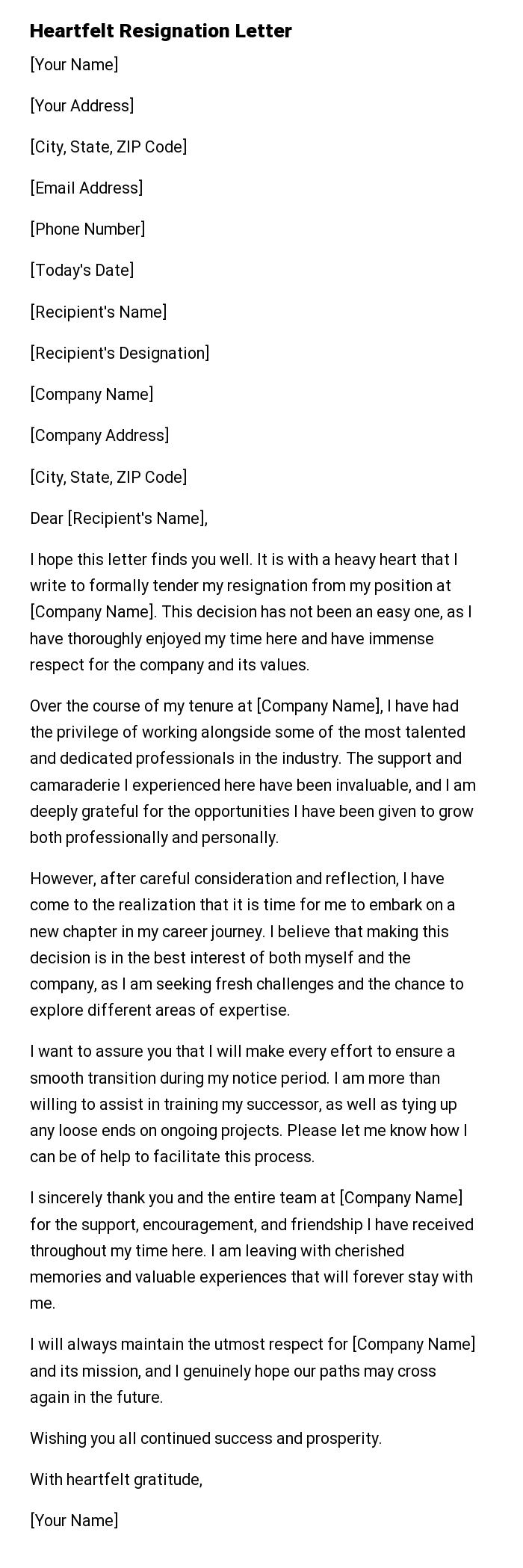 Heartfelt Resignation Letter