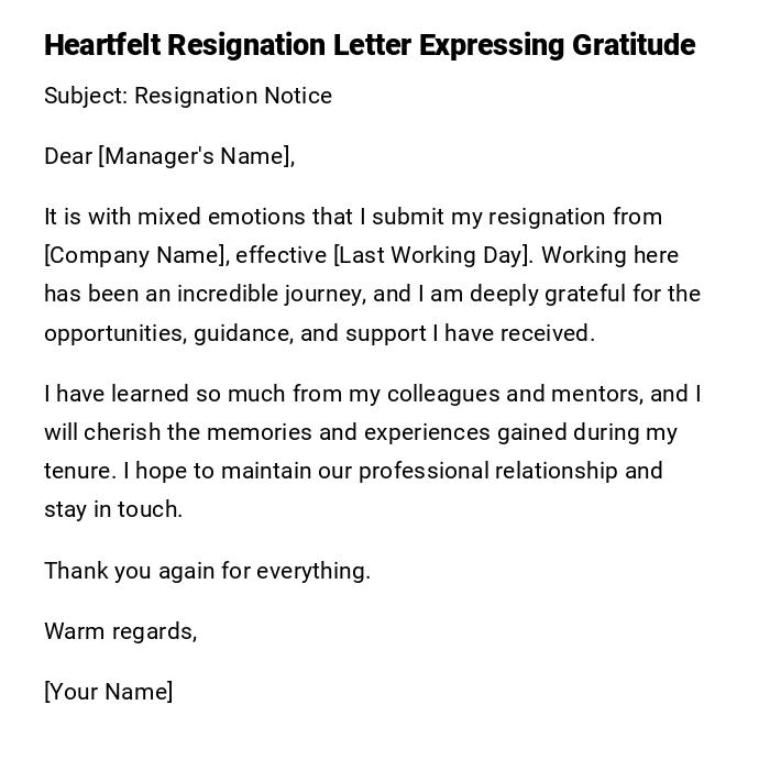 Heartfelt Resignation Letter Expressing Gratitude