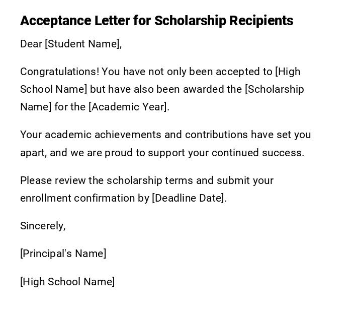 Acceptance Letter for Scholarship Recipients Acceptance Letter for Scholarship Recipients