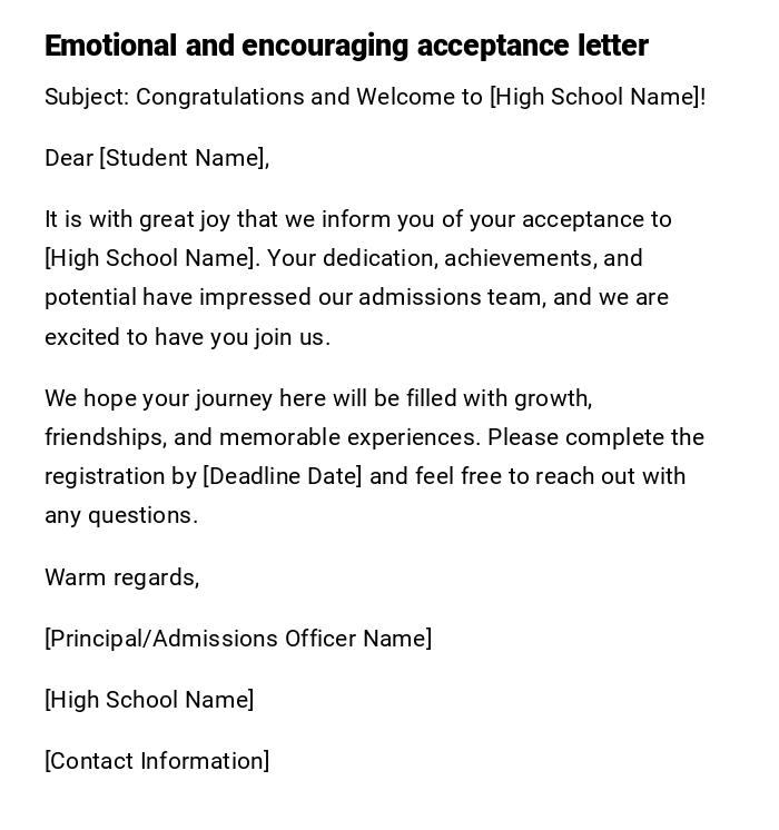 Emotional and encouraging acceptance letter