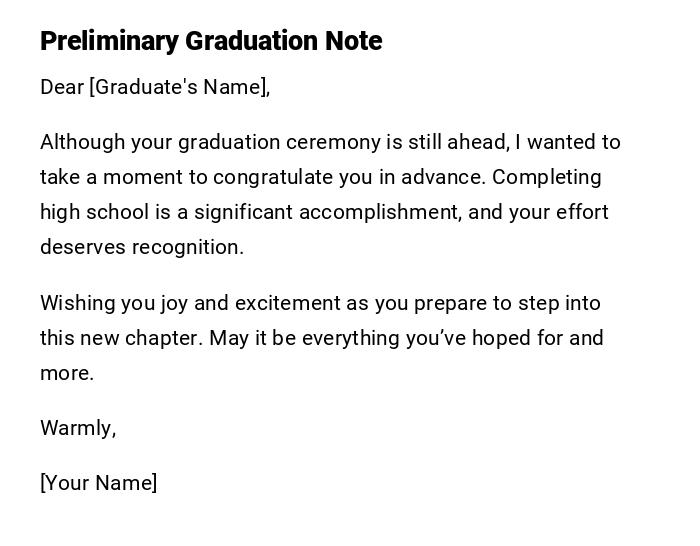 Preliminary Graduation Note Preliminary Graduation Note