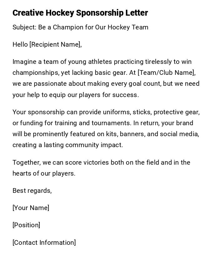 Creative Hockey Sponsorship Letter Creative Hockey Sponsorship Letter