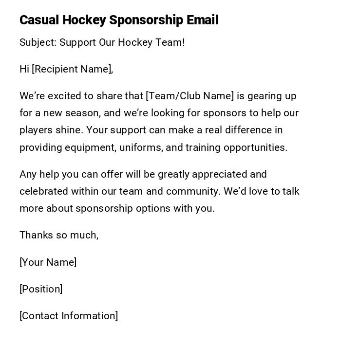 Casual Hockey Sponsorship Email Casual Hockey Sponsorship Email