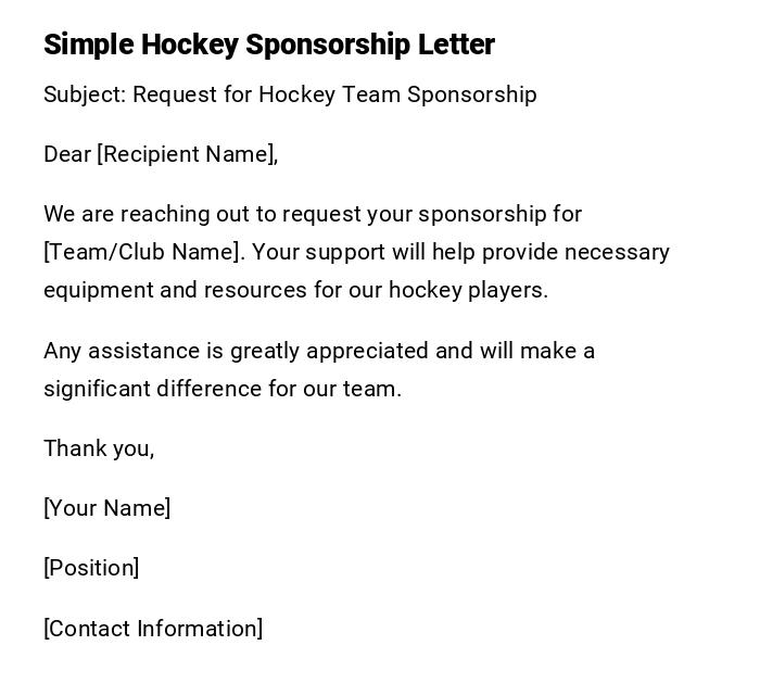 Simple Hockey Sponsorship Letter Simple Hockey Sponsorship Letter