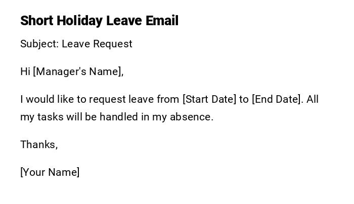 Short Holiday Leave Email Short Holiday Leave Email
