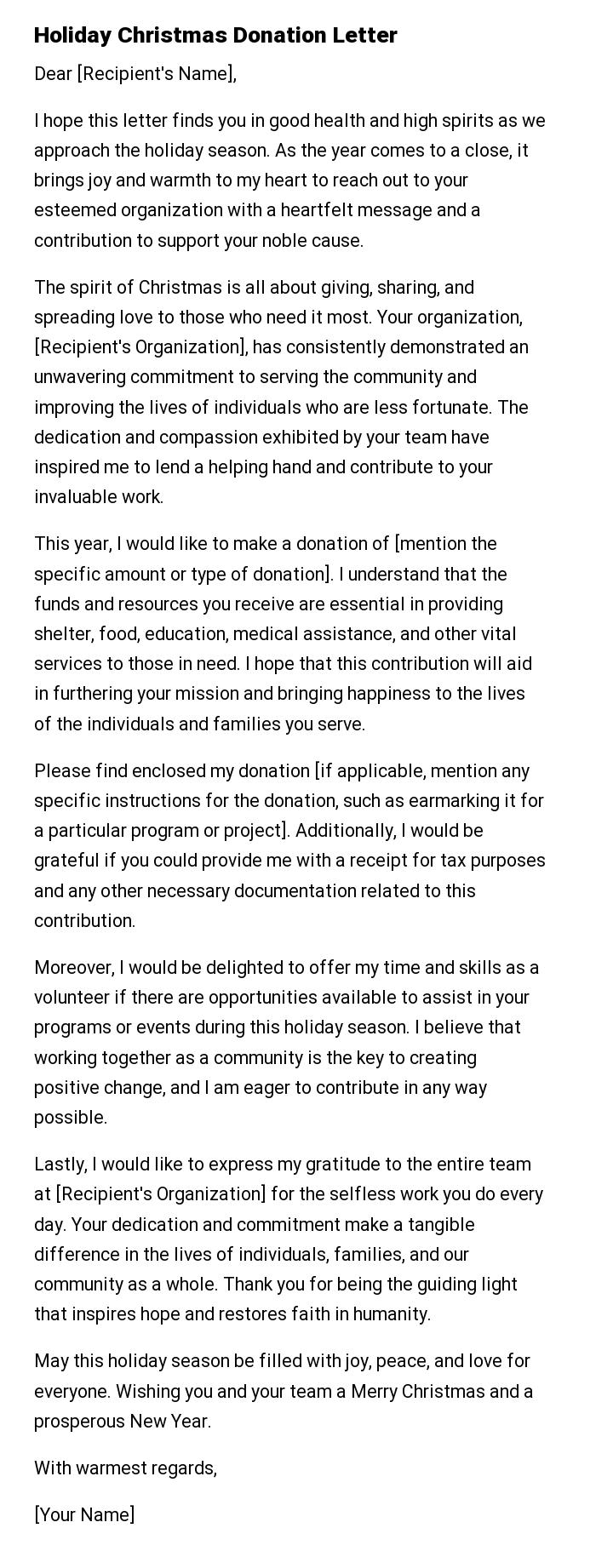 Holiday Christmas Donation Letter