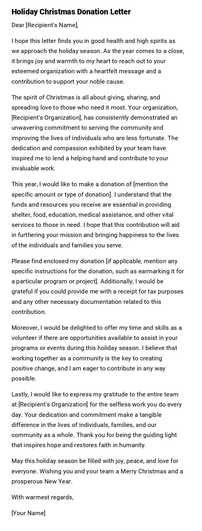 Holiday Christmas Donation Letter